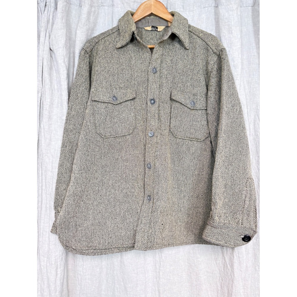 Woolrich Herringbone Shirt Jacket in Gray and Cream Tones